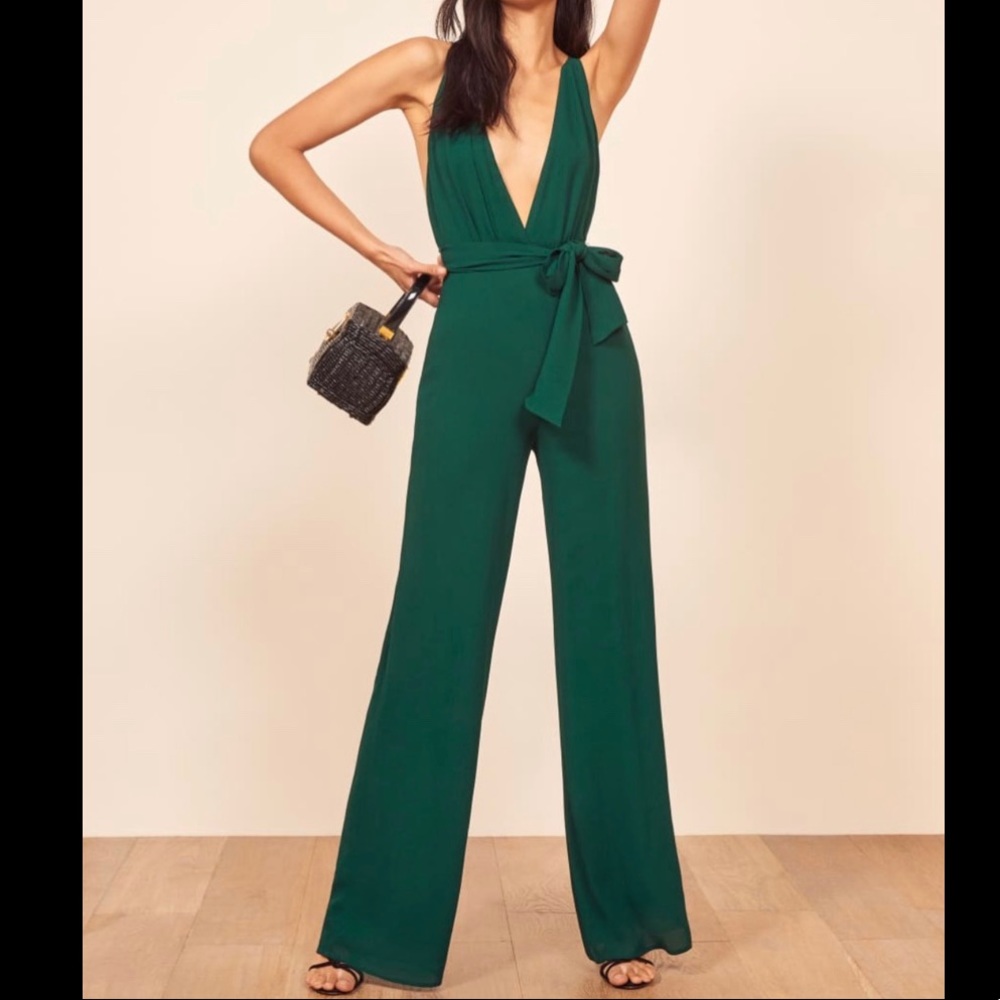 Reformation Sofi Jumpsuit Emerald Green